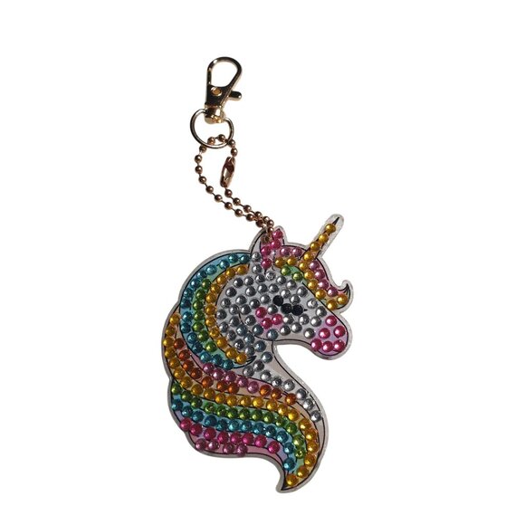 Unicorn Bling Keychain Bookbag Luggage Charm Sparkly Acrylic Rhinestone Gift - Picture 2 of 5